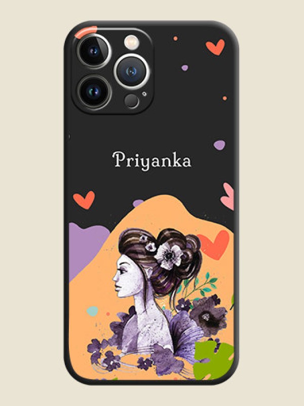 Custom Namecase For Her With Fancy Lady Image On Space Black Personalized Soft Matte Phone Covers - iPhone 15 Pro Max