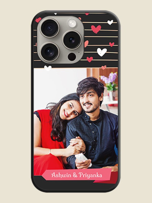 Custom Love Pattern with Name on Pink Ribbon - Photo on Space Black Soft Matte Back Cover - iPhone 15 Pro