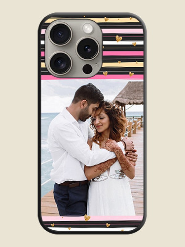 Custom Multicolor Lines and Golden Love Symbols Design - Photo on Space Black Soft Matte Mobile Cover - iPhone 15 Pro