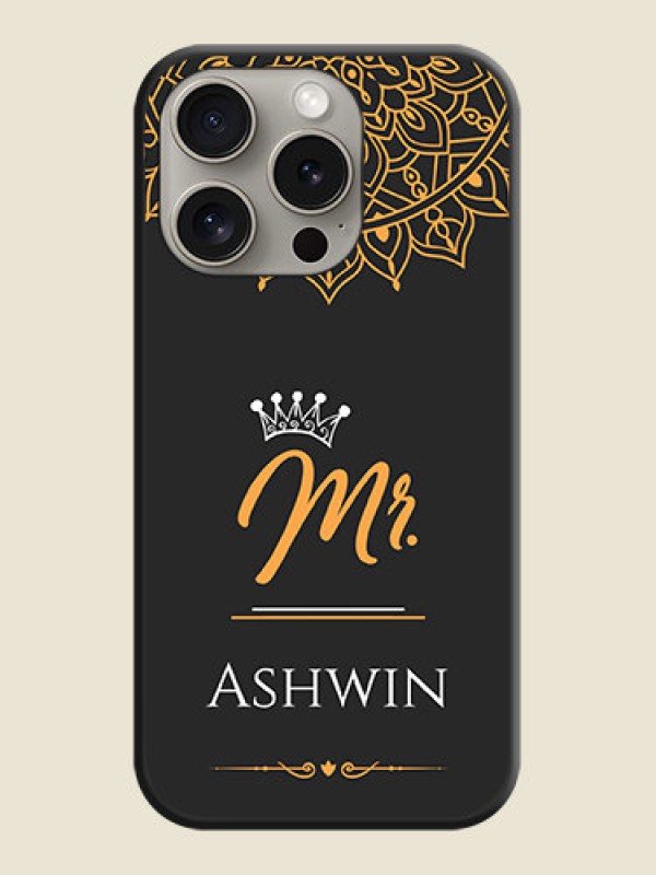 Custom Mr Name with Floral Design on Personalised Space Black Soft Matte Cases - iPhone 15 Pro