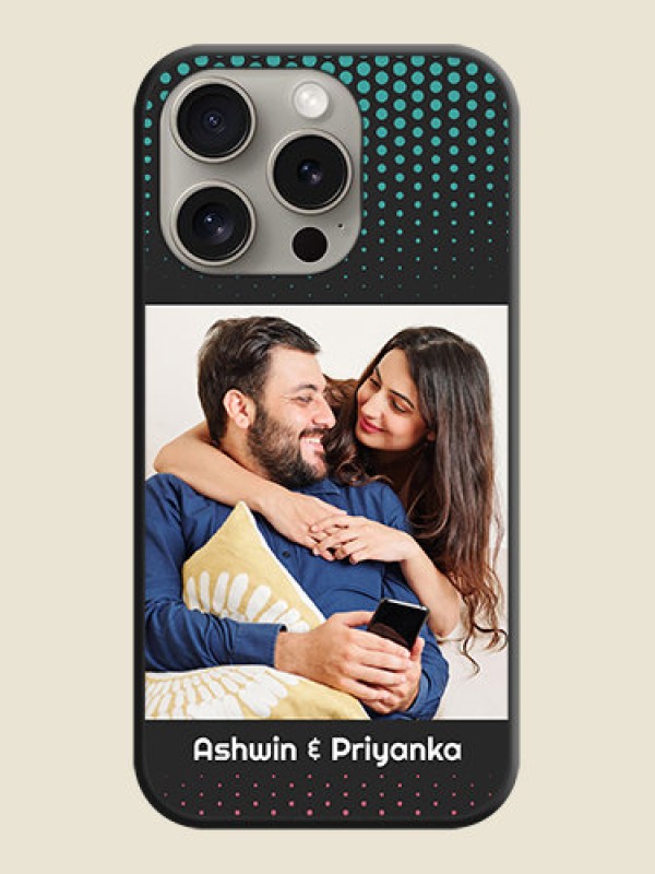 Custom Faded Dots with Grunge Photo Frame and Text on Space Black Custom Soft Matte Phone Cases - iPhone 15 Pro