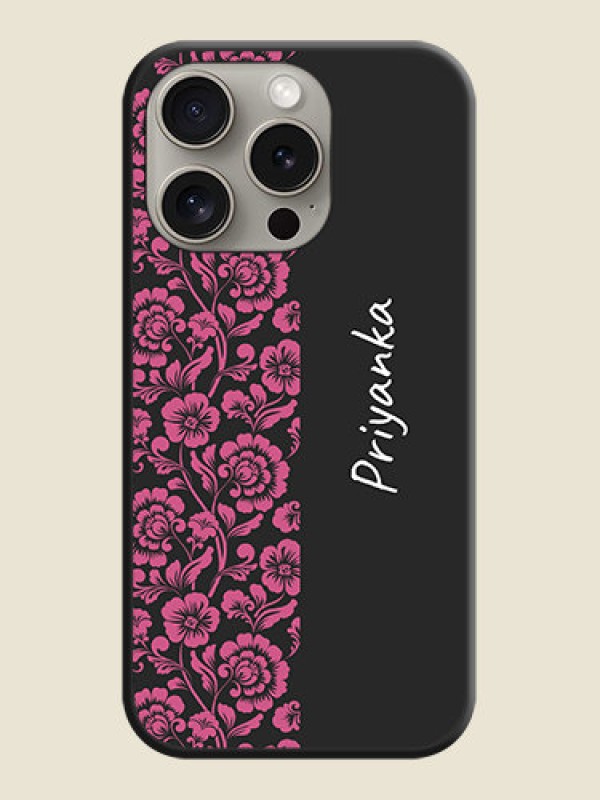 Custom Pink Floral Pattern Design With Custom Text On Space Black Personalized Soft Matte Phone Covers - iPhone 15 Pro