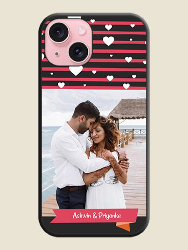 Custom White Color Love Symbols with Pink Lines Pattern on Space Black Custom Soft Matte Phone Cases - iPhone 15