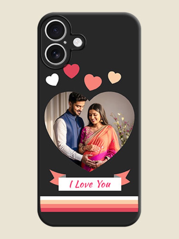 Custom Love Shaped Photo with Colorful Stripes On Space Black Custom Soft Matte Mobile Back Cover - iPhone 16 Plus