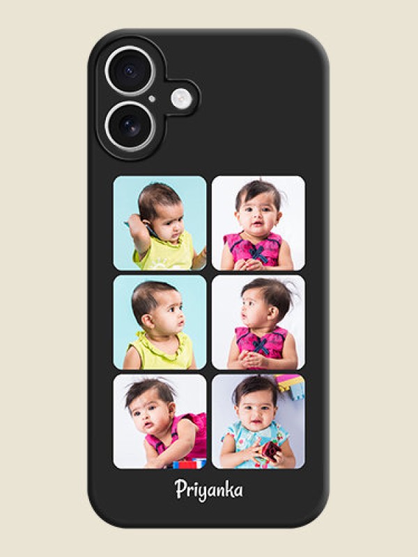 Custom Floral Art with 6 Image Holder on Photo On Space Black Custom Soft Matte Mobile Back Cover - iPhone 16 Plus