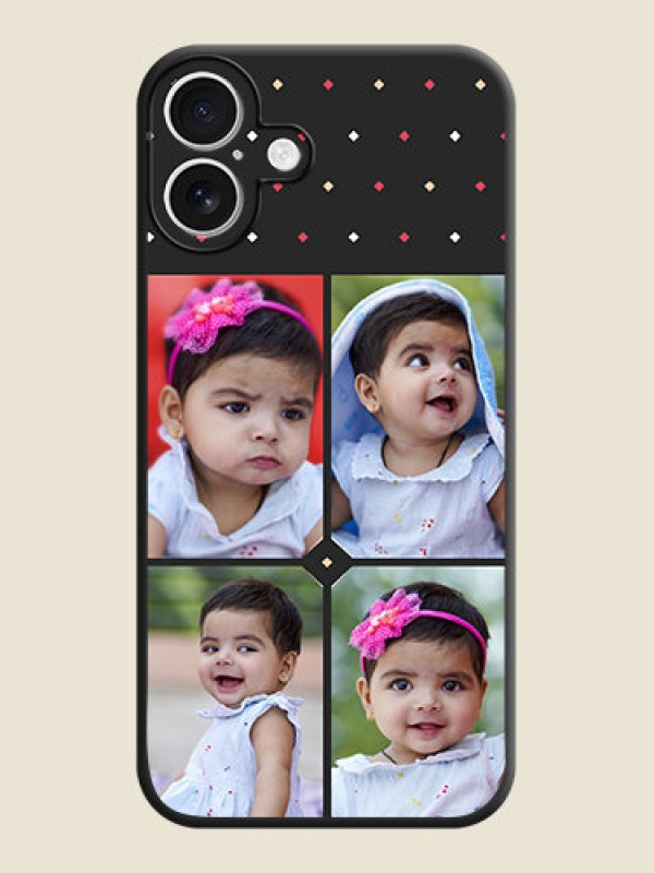 Custom Multicolor Dotted Pattern with 4 Image Holder On Space Black Custom Soft Matte Mobile Back Cover - iPhone 16 Plus