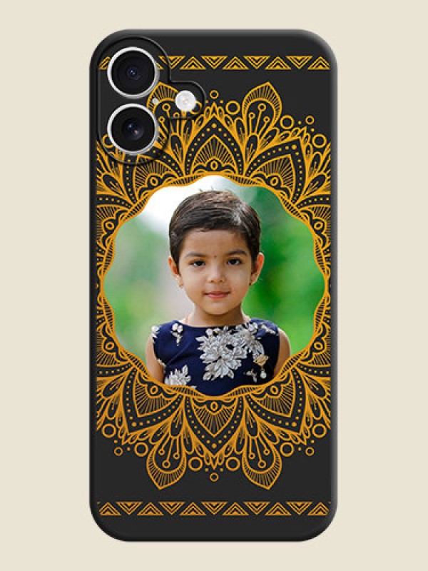 Custom Round Image with Floral Design On Space Black Custom Soft Matte Mobile Back Cover - iPhone 16 Plus