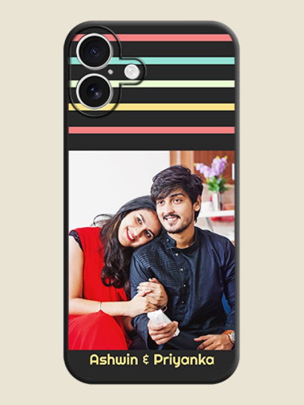 Custom Color Stripes with Photo and Text on Photo On Space Black Custom Soft Matte Mobile Back Cover - iPhone 16 Plus