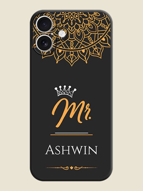 Custom Mr Name with Floral Design On Space Black Custom Soft Matte Mobile Back Cover - iPhone 16 Plus