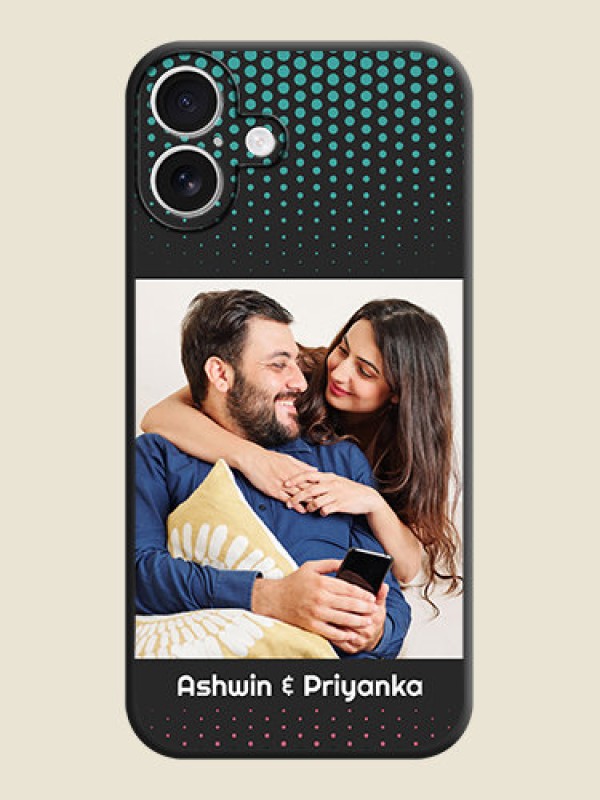 Custom Faded Dots with Grunge Photo Frame and Text On Space Black Custom Soft Matte Mobile Back Cover - iPhone 16 Plus