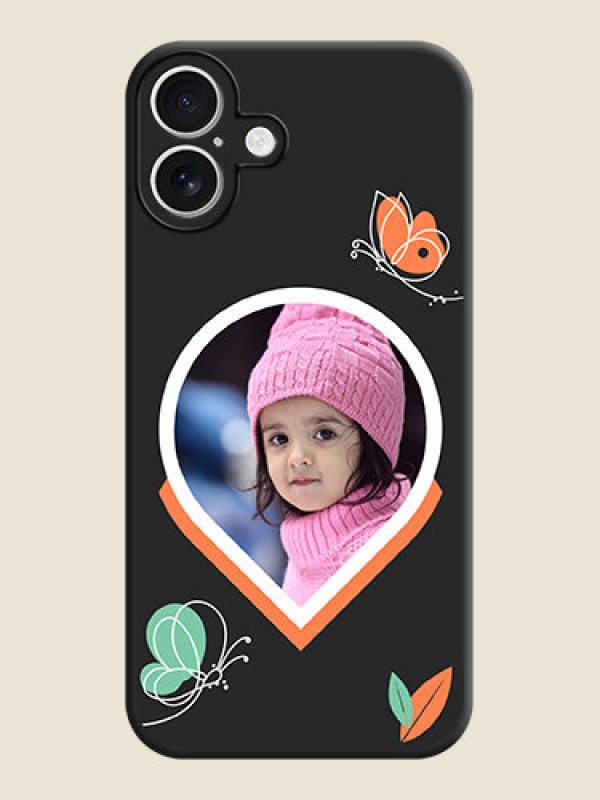 Custom Upload Pic With Simple Butterly Design On Space Black Custom Soft Matte Mobile Back Cover - iPhone 16 Plus