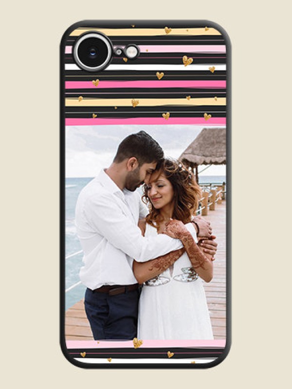 Custom Multicolor Lines and Golden Love Symbols Design on Photo On Space Black Custom Soft Matte Mobile Back Cover - iPhone 16e