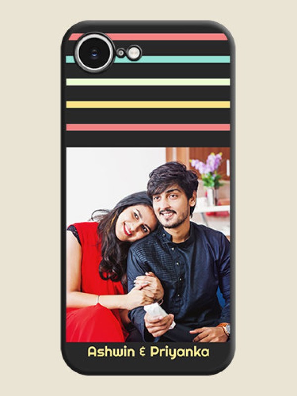 Custom Color Stripes with Photo and Text on Photo On Space Black Custom Soft Matte Mobile Back Cover - iPhone 16e