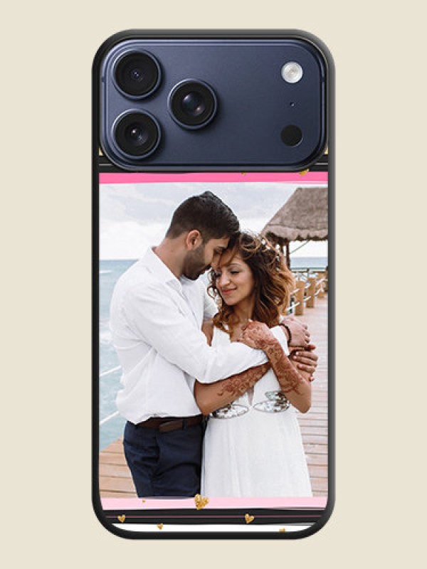 Custom Multicolor Lines and Golden Love Symbols Design on Photo On Space Black Custom Soft Matte Mobile Back Cover - Apple iPhone 17 Pro Max