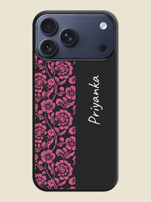 Custom Pink Floral Pattern Design With Custom Text On Space Black Custom Soft Matte Mobile Back Cover - Apple iPhone 17 Pro Max