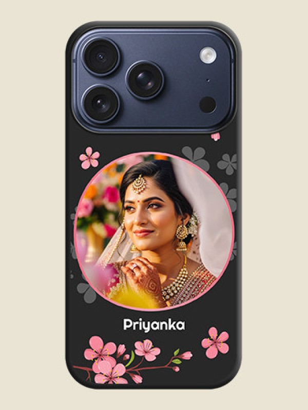 Custom Round Image with Pink Color Floral Design on Photo On Space Black Custom Soft Matte Mobile Back Cover - Apple iPhone 17 Pro