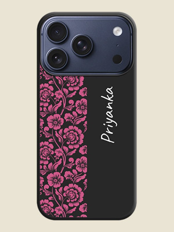 Custom Pink Floral Pattern Design With Custom Text On Space Black Custom Soft Matte Mobile Back Cover - Apple iPhone 17 Pro