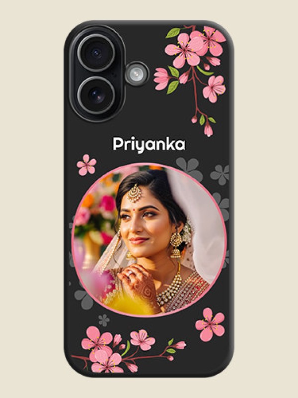 Custom Round Image with Pink Color Floral Design on Photo On Space Black Custom Soft Matte Mobile Back Cover - Apple iPhone 17
