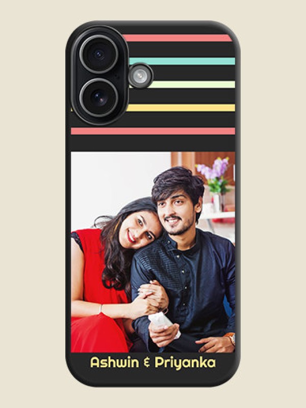 Custom Color Stripes with Photo and Text on Photo On Space Black Custom Soft Matte Mobile Back Cover - Apple iPhone 17