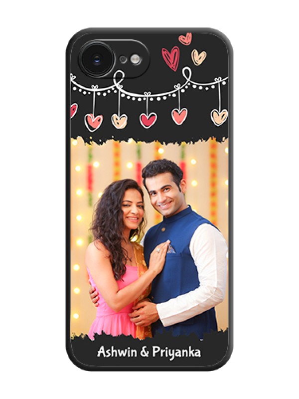 Custom Pink Love Hangings with Name On Space Black Custom Soft Matte Mobile Back Cover - Apple iPhone 17e