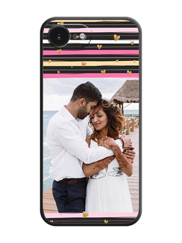 Custom Multicolor Lines and Golden Love Symbols Design on Photo On Space Black Custom Soft Matte Mobile Back Cover - Apple iPhone 17e