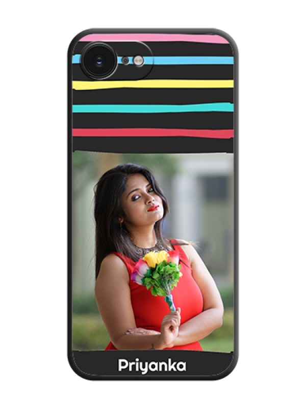 Custom Multicolor Lines with Image On Space Black Custom Soft Matte Mobile Back Cover - Apple iPhone 17e