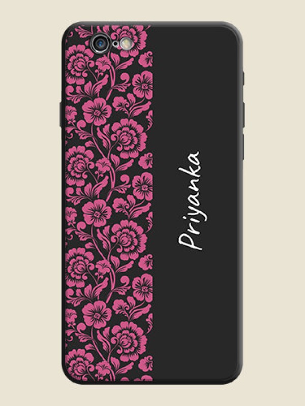 Custom Pink Floral Pattern Design With Custom Text On Space Black Personalized Soft Matte Phone Covers -Apple Iphone 6