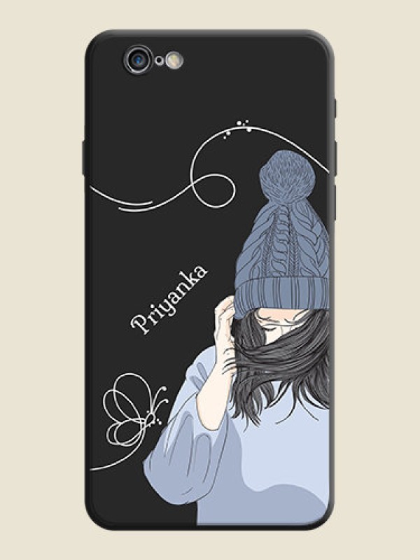 Custom Girl With Blue Winter Outfiit Custom Text Design On Space Black Personalized Soft Matte Phone Covers -Apple Iphone 6