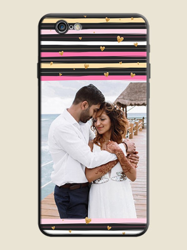 Custom Multicolor Lines and Golden Love Symbols Design - Photo on Space Black Soft Matte Mobile Cover - iPhone 6S Plus