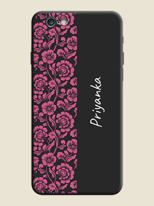 Custom Pink Floral Pattern Design With Custom Text On Space Black Personalized Soft Matte Phone Covers -Apple Iphone 6S Plus