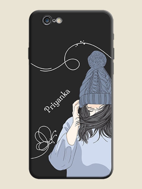Custom Girl With Blue Winter Outfiit Custom Text Design On Space Black Personalized Soft Matte Phone Covers -Apple Iphone 6S Plus