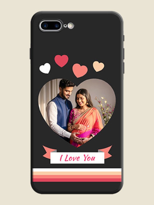 Custom Love Shaped Photo with Colorful Stripes on Personalised Space Black Soft Matte Cases - iPhone 7 Plus