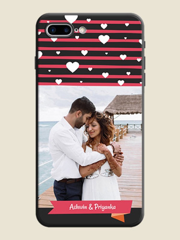 Custom White Color Love Symbols with Pink Lines Pattern on Space Black Custom Soft Matte Phone Cases - iPhone 7 Plus
