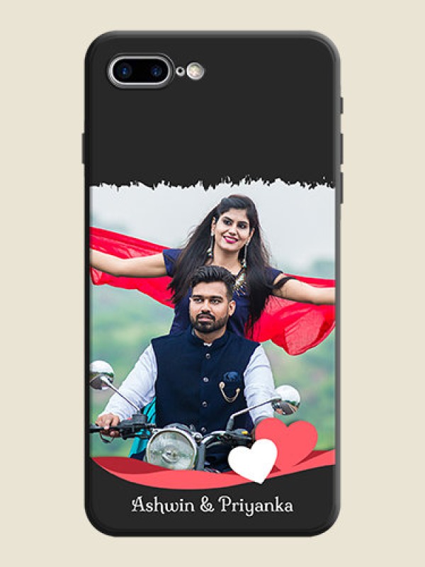 Custom Pink Color Love Shaped Ribbon Design with Text on Space Black Custom Soft Matte Phone Back Cover - iPhone 7 Plus