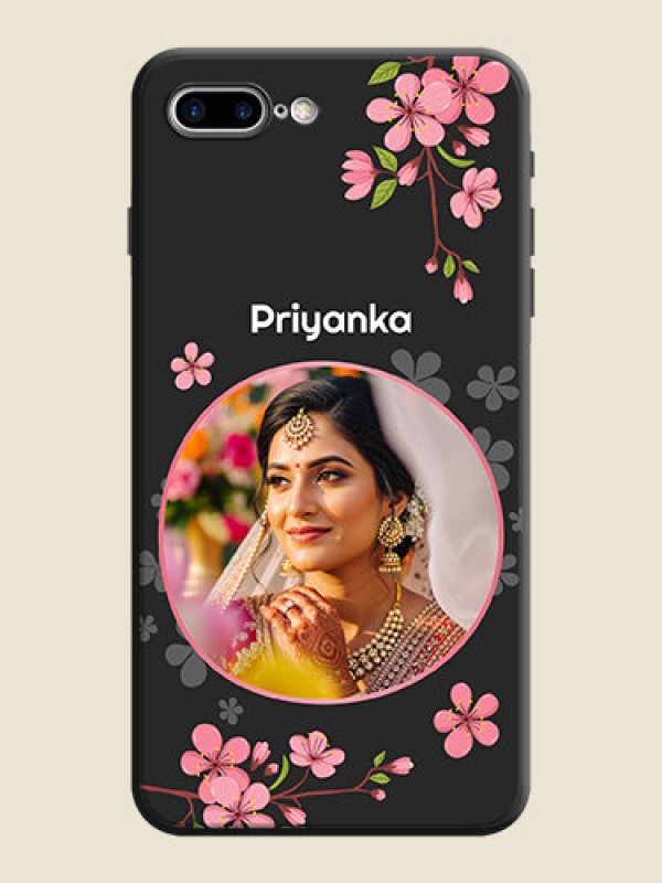 Custom Round Image with Pink Color Floral Design - Photo on Space Black Soft Matte Back Cover - iPhone 7 Plus