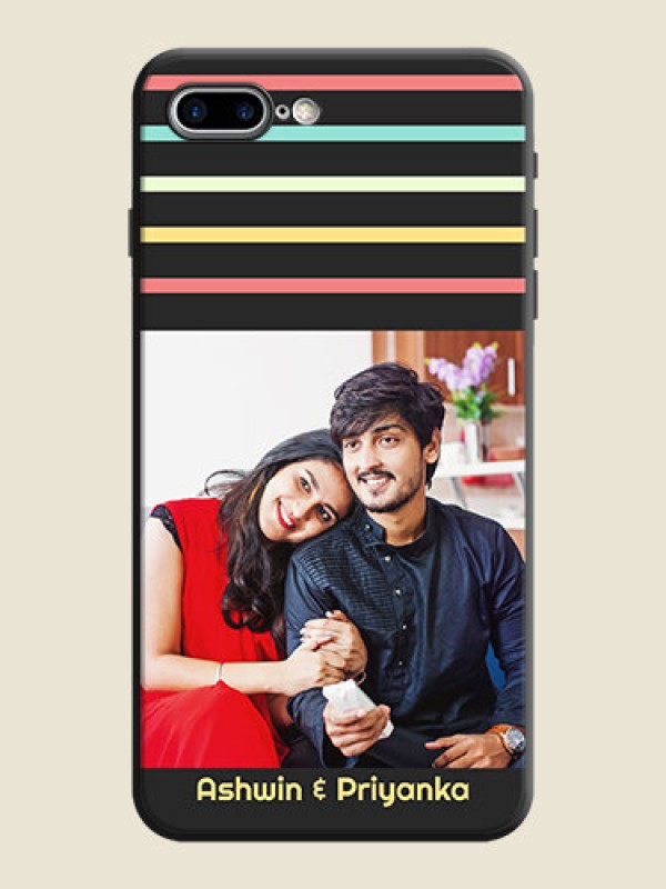 Custom Color Stripes with Photo and Text - Photo on Space Black Soft Matte Mobile Case - iPhone 7 Plus