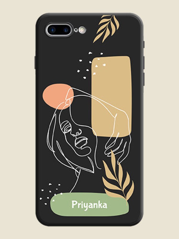 Custom Custom Text With Line Art Of Women & Leaves Design On Space Black Personalized Soft Matte Phone Covers -Apple Iphone 7 Plus