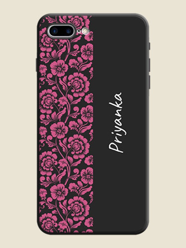 Custom Pink Floral Pattern Design With Custom Text On Space Black Personalized Soft Matte Phone Covers -Apple Iphone 7 Plus