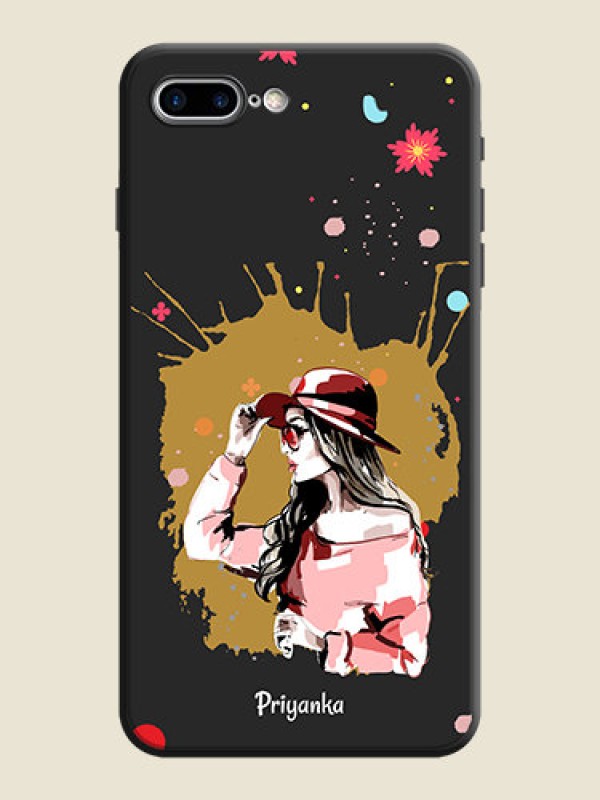 Custom Mordern Lady With Color Splash Background With Custom Text On Space Black Personalized Soft Matte Phone Covers -Apple Iphone 8 Plus