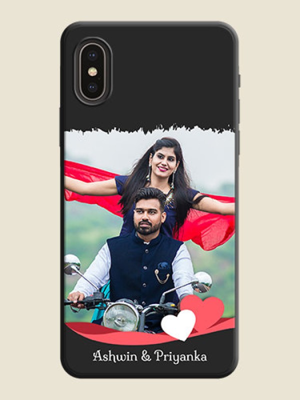 Custom Pink Color Love Shaped Ribbon Design with Text on Space Black Custom Soft Matte Phone Back Cover - iPhone XS