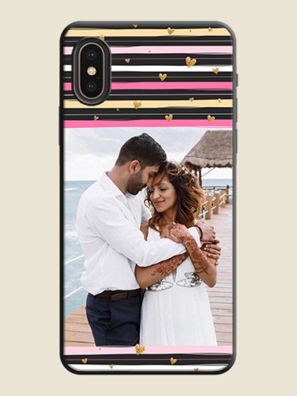 Custom Multicolor Lines and Golden Love Symbols Design - Photo on Space Black Soft Matte Mobile Cover - iPhone XS