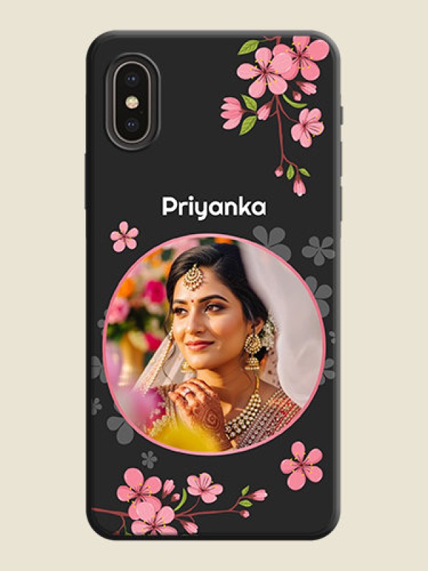 Custom Round Image with Pink Color Floral Design - Photo on Space Black Soft Matte Back Cover - iPhone XS