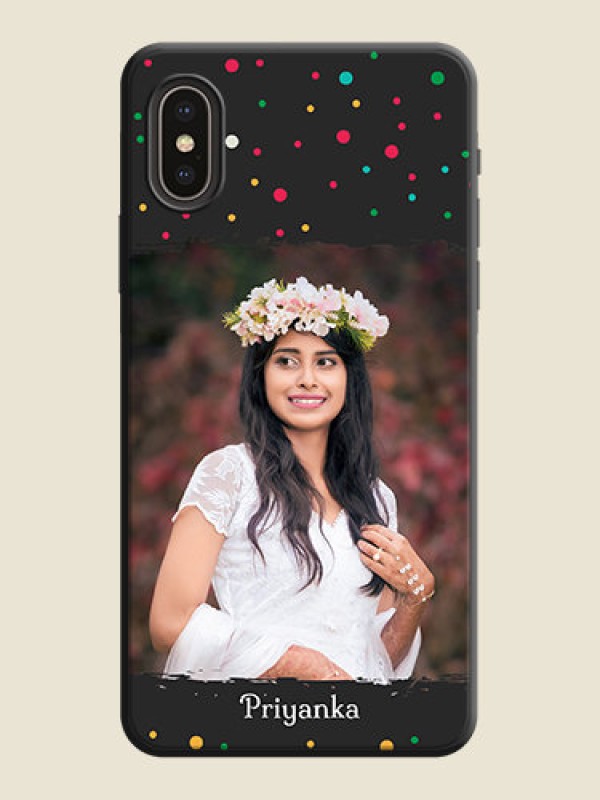 Custom Multicolor Dotted Pattern with Text on Space Black Custom Soft Matte Phone Back Cover - iPhone XS
