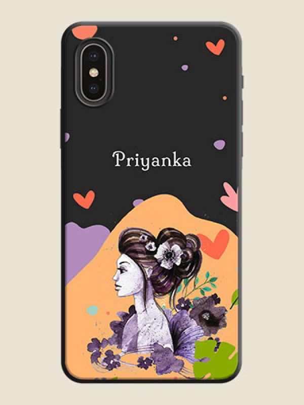 Custom Namecase For Her With Fancy Lady Image On Space Black Personalized Soft Matte Phone Covers -Apple Iphone Xs