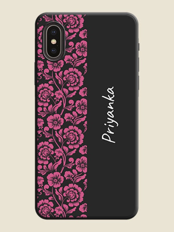 Custom Pink Floral Pattern Design With Custom Text On Space Black Personalized Soft Matte Phone Covers -Apple Iphone Xs
