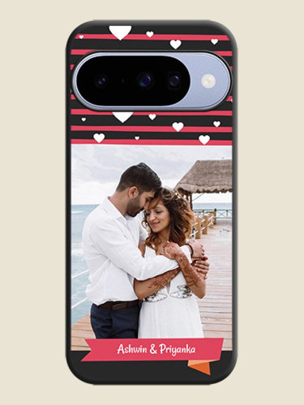 Custom White Color Love Symbols with Pink Lines Pattern On Space Black Custom Soft Matte Mobile Back Cover - Google Pixel 10 5G