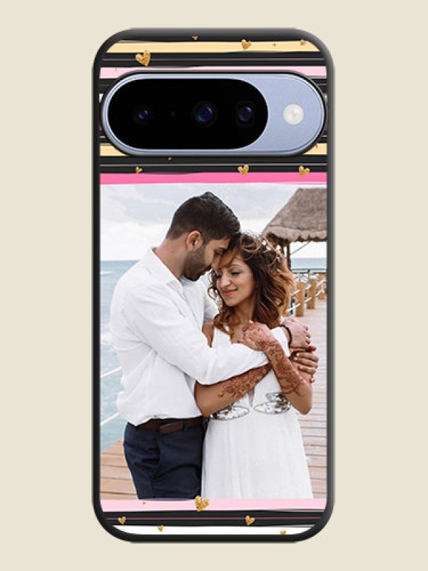 Custom Multicolor Lines and Golden Love Symbols Design on Photo On Space Black Custom Soft Matte Mobile Back Cover - Google Pixel 10 5G