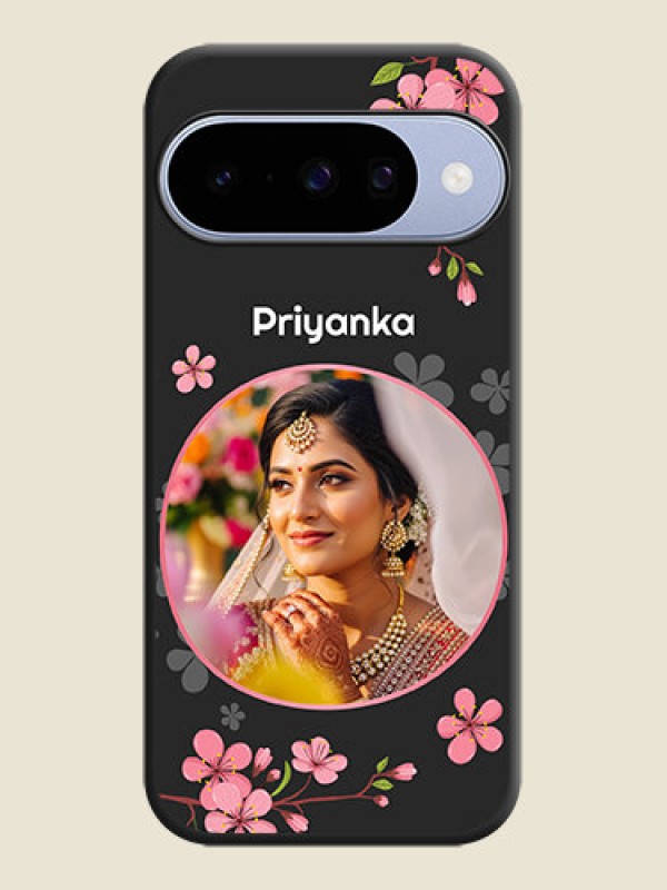 Custom Round Image with Pink Color Floral Design on Photo On Space Black Custom Soft Matte Mobile Back Cover - Google Pixel 10 5G