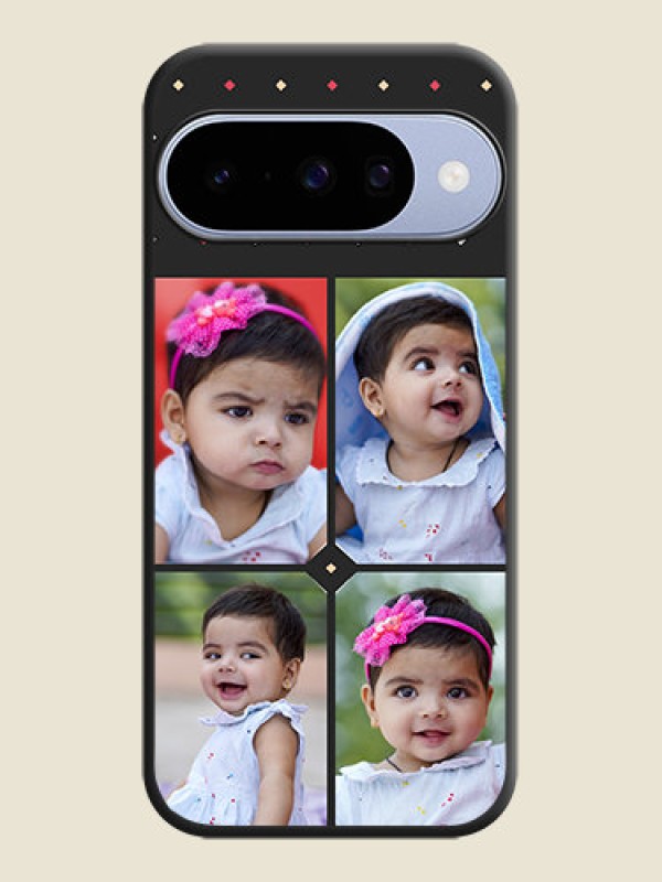 Custom Multicolor Dotted Pattern with 4 Image Holder On Space Black Custom Soft Matte Mobile Back Cover - Google Pixel 10 5G