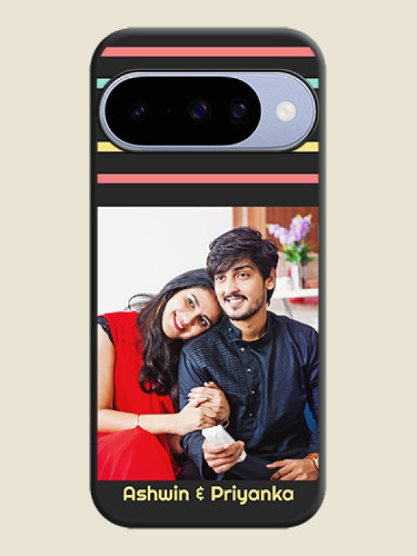 Custom Color Stripes with Photo and Text on Photo On Space Black Custom Soft Matte Mobile Back Cover - Google Pixel 10 5G